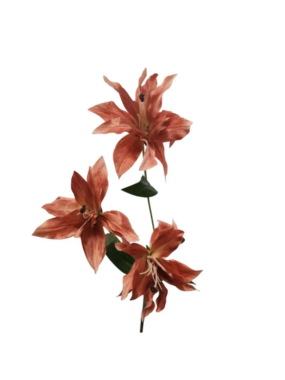 Warm Terracotta Artificial Lily Stem 33 Inch 3 Bloom Faux Flower Autumn Fall Flo